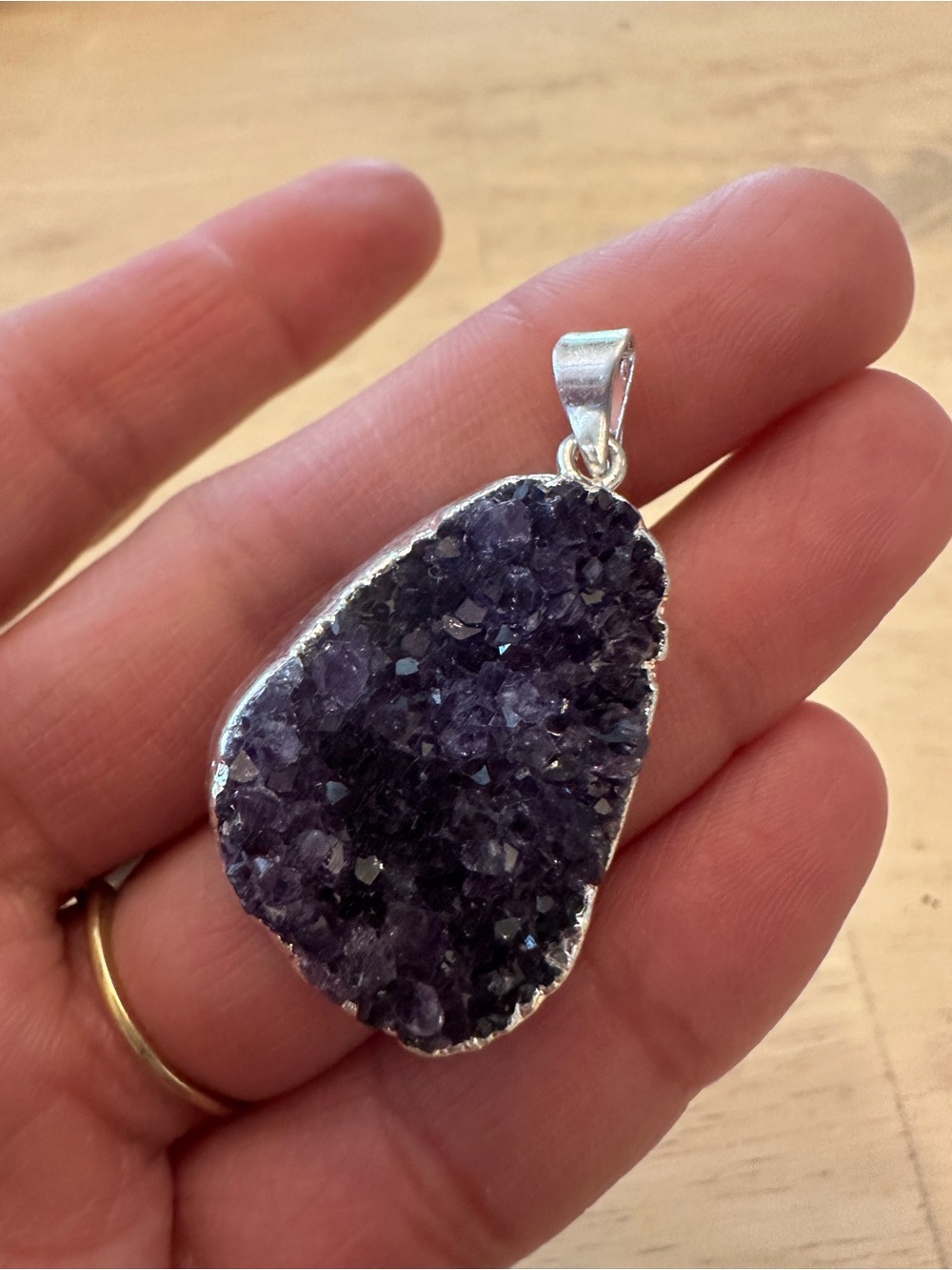 Handmade Purple Amethyst Druzy Pendant with Silver Bail